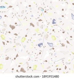 Terrazzo Texture Vector. Flooring Seamless Pattern. Floor Granite Textured. Stone, Rock, Marble Textile Background. Natural Pavement, Mosaic Template. Quartz, Pebble Tile. Design Interior Decor.