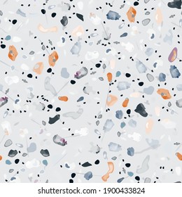 Terrazzo Texture Vector. Flooring Seamless Pattern. Floor Granite Textured. Stone, Rock, Marble Textile Background. Natural Pavement, Mosaic Template. Quartz, Pebble Tile. Design Interior Decor.