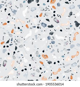 Terrazzo Texture Vector. Flooring Seamless Pattern. Floor Granite Textured. Stone, Rock, Marble Textile Background. Natural Pavement, Mosaic Template. Quartz, Pebble Tile. Design Interior Decor.