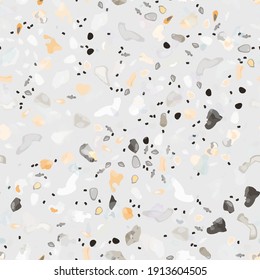 Terrazzo Texture Vector. Flooring Seamless Pattern. Floor Granite Textured. Stone, Rock, Marble Textile Background. Natural Pavement, Mosaic Template. Quartz, Pebble Tile. Design Interior Decor.