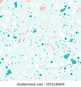 Terrazzo Texture Vector. Flooring Seamless Pattern. Floor Granite Textured. Stone, Rock, Marble Textile Background. Natural Pavement, Mosaic Template. Quartz, Pebble Tile. Design Interior Decor.