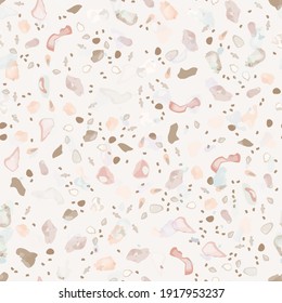 Terrazzo Texture Vector. Flooring Seamless Pattern. Floor Granite Textured. Stone, Rock, Marble Textile Background. Natural Pavement, Mosaic Template. Quartz, Pebble Tile. Design Interior Decor.