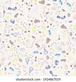 Terrazzo Texture Vector. Flooring Seamless Pattern. Floor Granite Textured. Stone, Rock, Marble Textile Background. Natural Pavement, Mosaic Template. Quartz, Pebble Tile. Design Interior Decor.