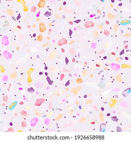 Terrazzo Texture Vector. Flooring Seamless Pattern. Floor Granite Textured. Stone, Rock, Marble Textile Background. Natural Pavement, Mosaic Template. Quartz, Pebble Tile. Design Interior Decor.