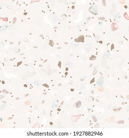 Terrazzo Texture Vector. Flooring Seamless Pattern. Floor Granite Textured. Stone, Rock, Marble Textile Background. Natural Pavement, Mosaic Template. Quartz, Pebble Tile. Design Interior Decor.