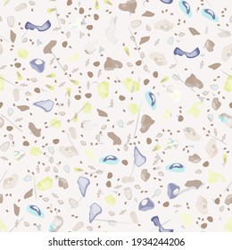 Terrazzo Texture Vector. Flooring Seamless Pattern. Floor Granite Textured. Stone, Rock, Marble Textile Background. Natural Pavement, Mosaic Template. Quartz, Pebble Tile. Design Interior Decor.