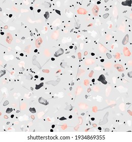 Terrazzo Texture Vector. Flooring Seamless Pattern. Floor Granite Textured. Stone, Rock, Marble Textile Background. Natural Pavement, Mosaic Template. Quartz, Pebble Tile. Design Interior Decor.