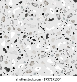 Vector de textura Terrazzo. Patrón sin soldadura en el suelo. Granito de piso texturado. Piedra, Roca, Fondo Textil de Mármol. Pavimento Natural, Plantilla Mosaica. Cuartz, Pebble Tile. Decoración interior de diseño.