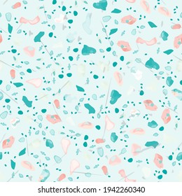 Terrazzo Texture Vector. Flooring Seamless Pattern. Floor Granite Textured. Stone, Rock, Marble Textile Background. Natural Pavement, Mosaic Template. Quartz, Pebble Tile. Design Interior Decor.