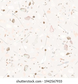 Terrazzo Texture Vector. Flooring Seamless Pattern. Floor Granite Textured. Stone, Rock, Marble Textile Background. Natural Pavement, Mosaic Template. Quartz, Pebble Tile. Design Interior Decor.