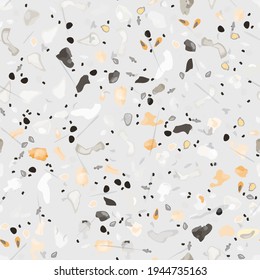 Terrazzo Texture Vector. Flooring Seamless Pattern. Floor Granite Textured. Stone, Rock, Marble Textile Background. Natural Pavement, Mosaic Template. Quartz, Pebble Tile. Design Interior Decor.