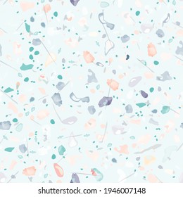 Terrazzo Texture Vector. Flooring Seamless Pattern. Floor Granite Textured. Stone, Rock, Marble Textile Background. Natural Pavement, Mosaic Template. Quartz, Pebble Tile. Design Interior Decor.