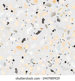 Terrazzo Texture Vector. Flooring Seamless Pattern. Floor Granite Textured. Stone, Rock, Marble Textile Background. Natural Pavement, Mosaic Template. Quartz, Pebble Tile. Design Interior Decor.
