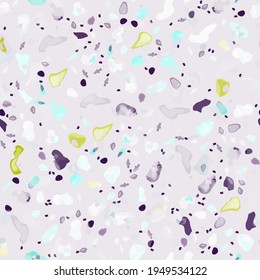 Terrazzo Texture Vector. Flooring Seamless Pattern. Floor Granite Textured. Stone, Rock, Marble Textile Background. Natural Pavement, Mosaic Template. Quartz, Pebble Tile. Design Interior Decor.