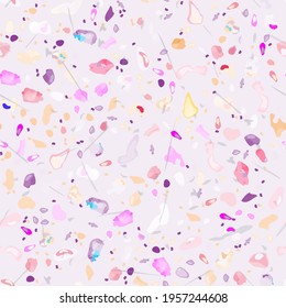 Terrazzo Texture Vector. Flooring Seamless Pattern. Floor Granite Textured. Stone, Rock, Marble Textile Background. Natural Pavement, Mosaic Template. Quartz, Pebble Tile. Design Interior Decor.