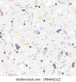 Terrazzo Texture Vector. Flooring Seamless Pattern. Floor Granite Textured. Stone, Rock, Marble Textile Background. Natural Pavement, Mosaic Template. Quartz, Pebble Tile. Design Interior Decor.