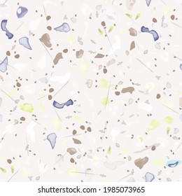 Terrazzo Texture Vector. Flooring Seamless Pattern. Floor Granite Textured. Stone, Rock, Marble Textile Background. Natural Pavement, Mosaic Template. Quartz, Pebble Tile. Design Interior Decor.