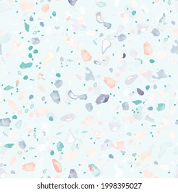 Terrazzo Texture Vector. Flooring Seamless Pattern. Floor Granite Textured. Stone, Rock, Marble Textile Background. Natural Pavement, Mosaic Template. Quartz, Pebble Tile. Design Interior Decor.
