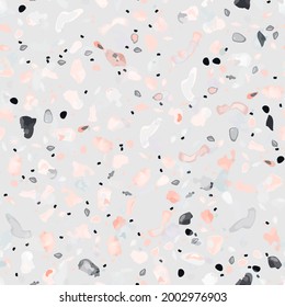 Terrazzo Texture Vector. Flooring Seamless Pattern. Floor Granite Textured. Stone, Rock, Marble Textile Background. Natural Pavement, Mosaic Template. Quartz, Pebble Tile. Design Interior Decor.