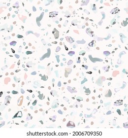 Terrazzo Texture Vector. Flooring Seamless Pattern. Floor Granite Textured. Stone, Rock, Marble Textile Background. Natural Pavement, Mosaic Template. Quartz, Pebble Tile. Design Interior Decor.