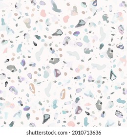 Terrazzo Texture Vector. Flooring Seamless Pattern. Floor Granite Textured. Stone, Rock, Marble Textile Background. Natural Pavement, Mosaic Template. Quartz, Pebble Tile. Design Interior Decor.