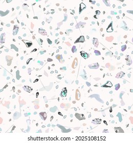 Terrazzo Texture Vector. Flooring Seamless Pattern. Floor Granite Textured. Stone, Rock, Marble Textile Background. Natural Pavement, Mosaic Template. Quartz, Pebble Tile. Design Interior Decor.