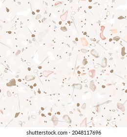 Terrazzo Texture Vector. Flooring Seamless Pattern. Floor Granite Textured. Stone, Rock, Marble Textile Background. Natural Pavement, Mosaic Template. Quartz, Pebble Tile. Design Interior Decor.
