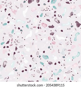 Terrazzo Texture Vector. Flooring Seamless Pattern. Floor Granite Textured. Stone, Rock, Marble Textile Background. Natural Pavement, Mosaic Template. Quartz, Pebble Tile. Design Interior Decor.