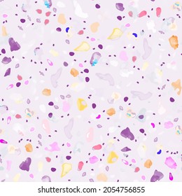 Terrazzo Texture Vector. Flooring Seamless Pattern. Floor Granite Textured. Stone, Rock, Marble Textile Background. Natural Pavement, Mosaic Template. Quartz, Pebble Tile. Design Interior Decor.