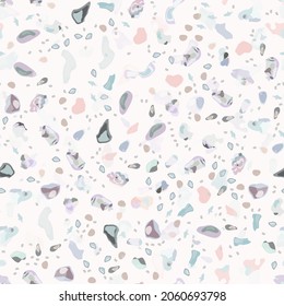 Terrazzo Texture Vector. Flooring Seamless Pattern. Floor Granite Textured. Stone, Rock, Marble Textile Background. Natural Pavement, Mosaic Template. Quartz, Pebble Tile. Design Interior Decor.