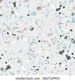 Terrazzo Texture Vector. Flooring Seamless Pattern. Floor Granite Textured. Stone, Rock, Marble Textile Background. Natural Pavement, Mosaic Template. Quartz, Pebble Tile. Design Interior Decor.