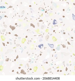 Terrazzo Texture Vector. Flooring Seamless Pattern. Floor Granite Textured. Stone, Rock, Marble Textile Background. Natural Pavement, Mosaic Template. Quartz, Pebble Tile. Design Interior Decor.
