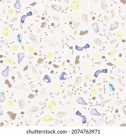 Terrazzo Texture Vector. Flooring Seamless Pattern. Floor Granite Textured. Stone, Rock, Marble Textile Background. Natural Pavement, Mosaic Template. Quartz, Pebble Tile. Design Interior Decor.