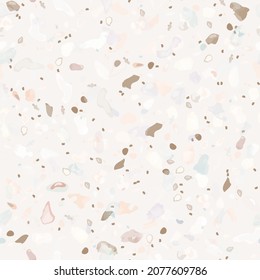 Terrazzo Texture Vector. Flooring Seamless Pattern. Floor Granite Textured. Stone, Rock, Marble Textile Background. Natural Pavement, Mosaic Template. Quartz, Pebble Tile. Design Interior Decor.