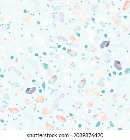 Terrazzo Texture Vector. Flooring Seamless Pattern. Floor Granite Textured. Stone, Rock, Marble Textile Background. Natural Pavement, Mosaic Template. Quartz, Pebble Tile. Design Interior Decor.