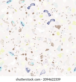 Terrazzo Texture Vector. Flooring Seamless Pattern. Floor Granite Textured. Stone, Rock, Marble Textile Background. Natural Pavement, Mosaic Template. Quartz, Pebble Tile. Design Interior Decor.