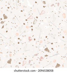 Terrazzo Texture Vector. Flooring Seamless Pattern. Floor Granite Textured. Stone, Rock, Marble Textile Background. Natural Pavement, Mosaic Template. Quartz, Pebble Tile. Design Interior Decor.