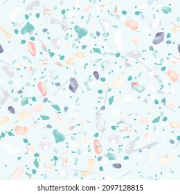 Terrazzo Texture Vector. Flooring Seamless Pattern. Floor Granite Textured. Stone, Rock, Marble Textile Background. Natural Pavement, Mosaic Template. Quartz, Pebble Tile. Design Interior Decor.