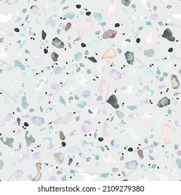 Terrazzo Texture Vector. Flooring Seamless Pattern. Floor Granite Textured. Stone, Rock, Marble Textile Background. Natural Pavement, Mosaic Template. Quartz, Pebble Tile. Design Interior Decor.