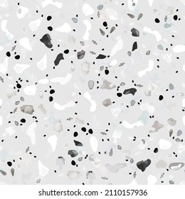Terrazzo Texture Vector. Flooring Seamless Pattern. Floor Granite Textured. Stone, Rock, Marble Textile Background. Natural Pavement, Mosaic Template. Quartz, Pebble Tile. Design Interior Decor.