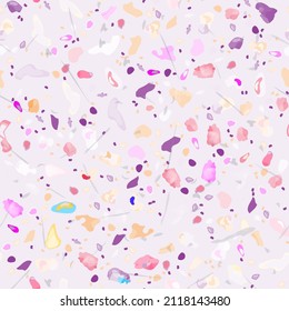 Terrazzo Texture Vektor. Fußboden Nahtlose Muster. Fußboden Granit strukturiert. Stein, Felsen, Marmor, Stoffhintergrund. Naturbelag, Mosaikvorlage. Quarz, Kieselstein. Design Innendekoration.