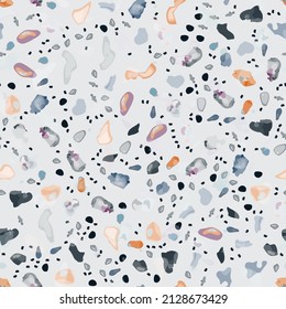Vector de textura Terrazzo. Patrón sin soldadura en el suelo. Granito de piso texturado. Piedra, Roca, Fondo Textil de Mármol. Pavimento Natural, Plantilla Mosaica. Cuartz, Pebble Tile. Decoración interior de diseño.