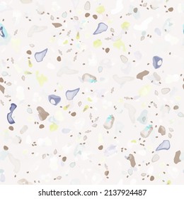 Terrazzo Texture Vector. Flooring Seamless Pattern. Floor Granite Textured. Stone, Rock, Marble Textile Background. Natural Pavement, Mosaic Template. Quartz, Pebble Tile. Design Interior Decor.