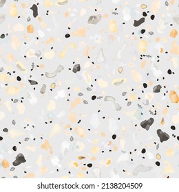 Terrazzo Texture Vektor. Fußboden Nahtlose Muster. Fußboden Granit strukturiert. Stein, Felsen, Marmor, Stoffhintergrund. Naturbelag, Mosaikvorlage. Quarz, Kieselstein. Design Innendekoration.
