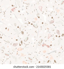 Terrazzo Texture Vector. Flooring Seamless Pattern. Floor Granite Textured. Stone, Rock, Marble Textile Background. Natural Pavement, Mosaic Template. Quartz, Pebble Tile. Design Interior Decor.