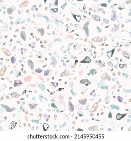 Terrazzo Texture Vector. Flooring Seamless Pattern. Floor Granite Textured. Stone, Rock, Marble Textile Background. Natural Pavement, Mosaic Template. Quartz, Pebble Tile. Design Interior Decor.