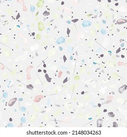 Terrazzo Texture Vector. Flooring Seamless Pattern. Floor Granite Textured. Stone, Rock, Marble Textile Background. Natural Pavement, Mosaic Template. Quartz, Pebble Tile. Design Interior Decor.