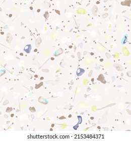 Terrazzo Texture Vector. Flooring Seamless Pattern. Floor Granite Textured. Stone, Rock, Marble Textile Background. Natural Pavement, Mosaic Template. Quartz, Pebble Tile. Design Interior Decor.