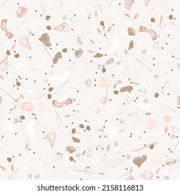 Terrazzo Texture Vector. Flooring Seamless Pattern. Floor Granite Textured. Stone, Rock, Marble Textile Background. Natural Pavement, Mosaic Template. Quartz, Pebble Tile. Design Interior Decor.