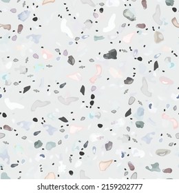 Terrazzo Texture Vector. Flooring Seamless Pattern. Floor Granite Textured. Stone, Rock, Marble Textile Background. Natural Pavement, Mosaic Template. Quartz, Pebble Tile. Design Interior Decor.